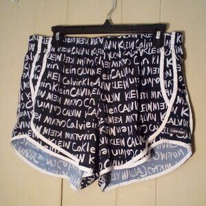 Calvin Klein Shorts Women L Athletic Active Running Spell Out Liner Black White